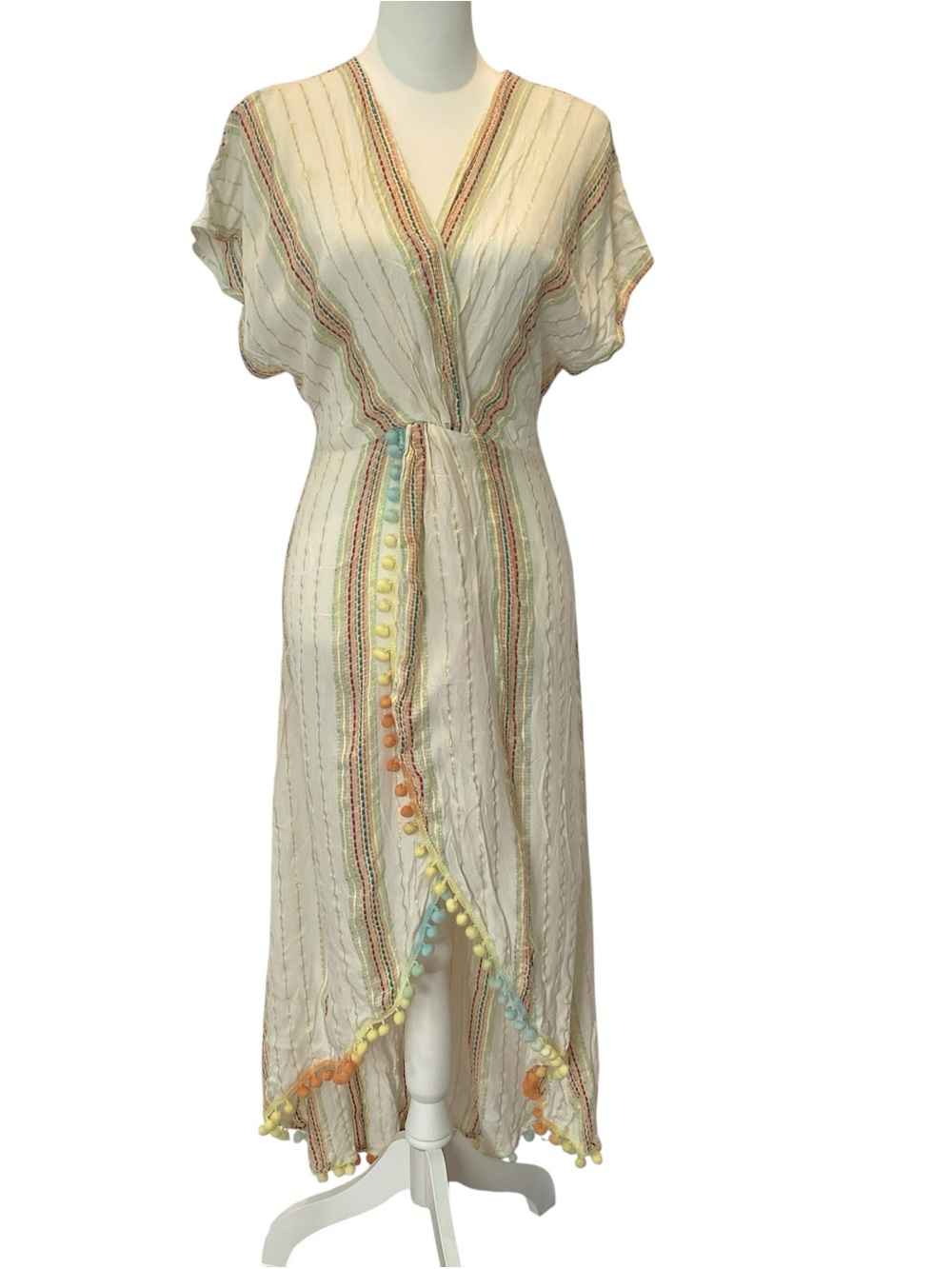 America & Beyond Boho Pom Pom Cover Up Dress S Coastal Resort Beachcore